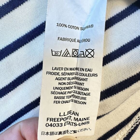 LL Bean‎ Navy/Cream Striped Long Sleeve Shirt Womens Medium Supima Cotton - Picture 6 of 6